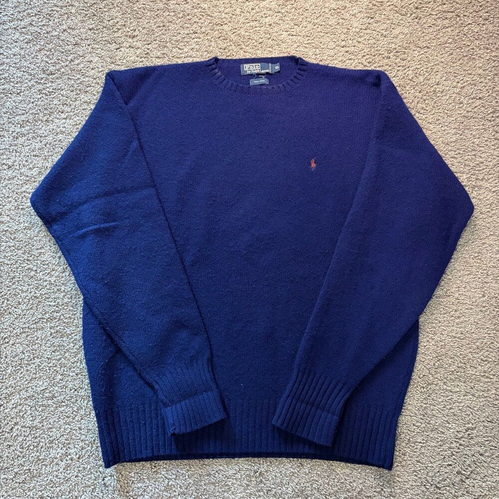 Vintage Polo Ralph Lauren 100% Wool Sweater Navy Blue Pony Men’s XL